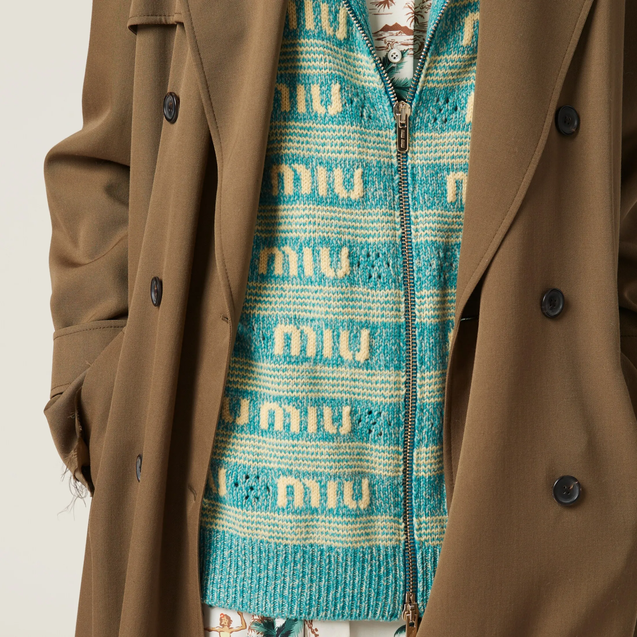 Turquoise Wool And Cashmere Knit Cardigan | Miu Miu