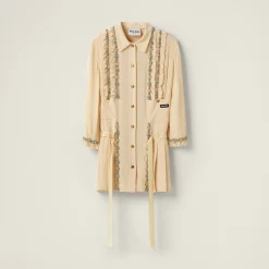 Vanilla Embroidered Marocain Mini-dress | Miu Miu