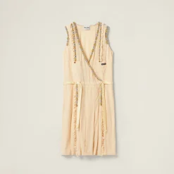 Vanilla Embroidered Marocain Dress | Miu Miu