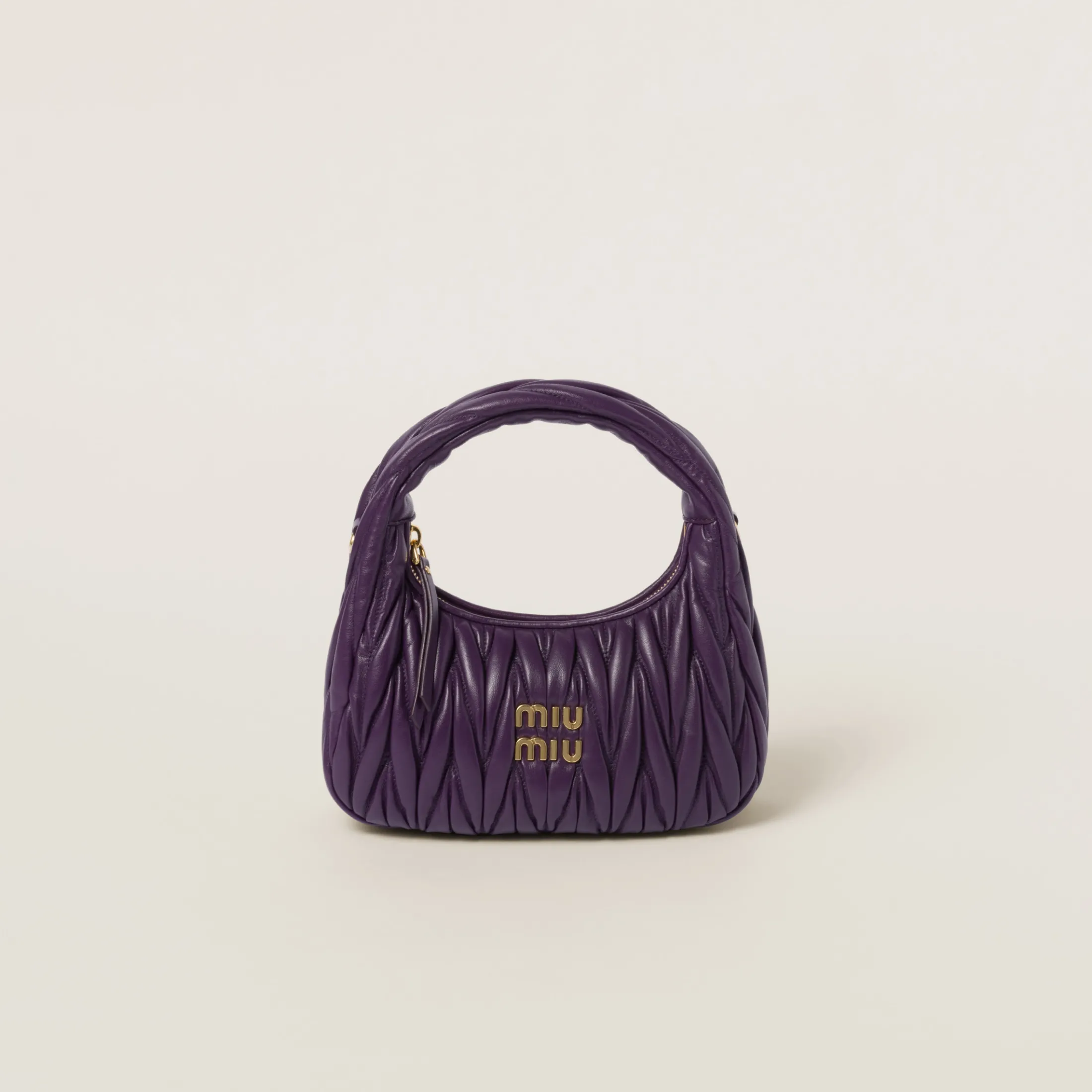 Violet Wander Matelassé Nappa Leather Hobo Bag | Miu Miu