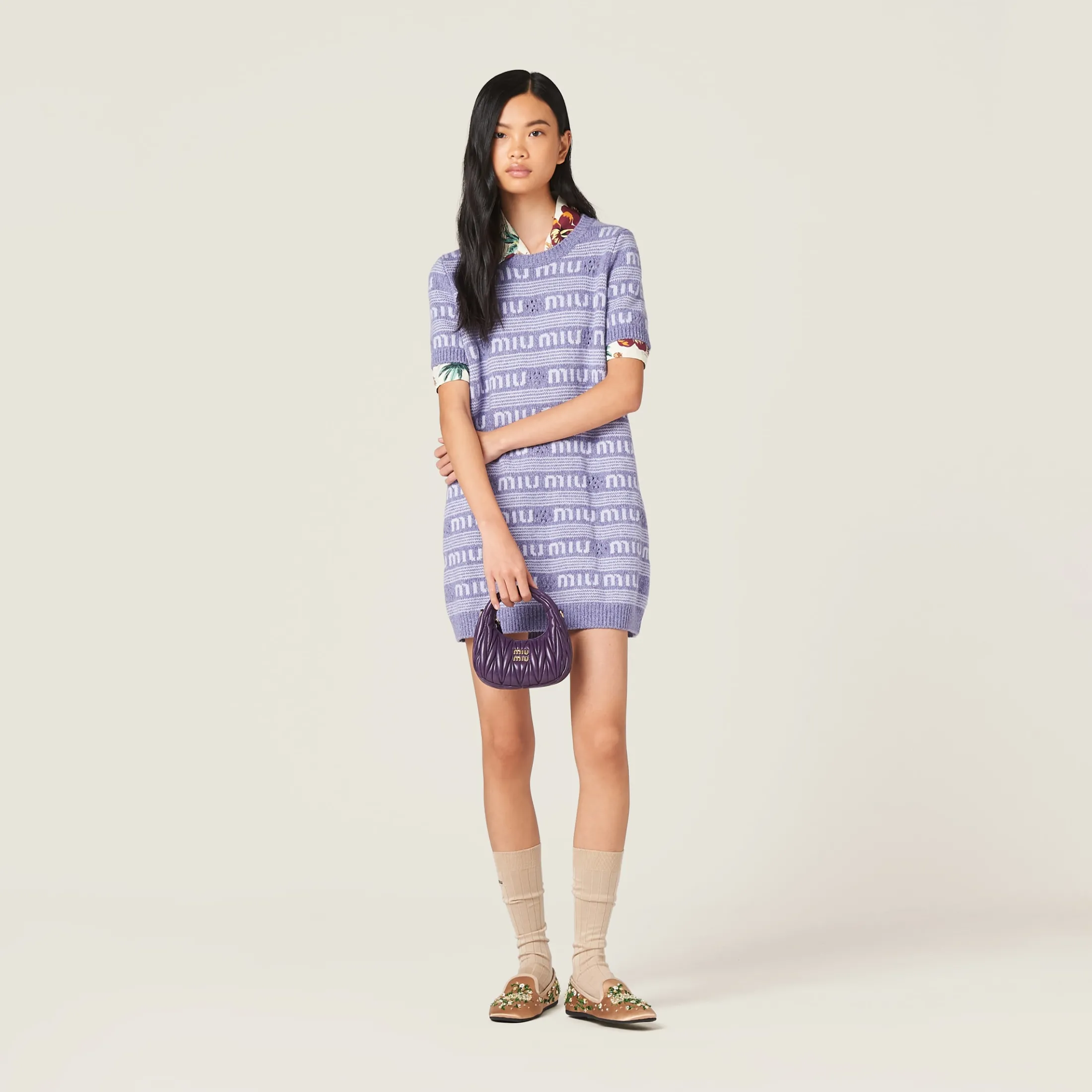 Violet Wander Matelassé Nappa Leather Hobo Mini-bag | Miu Miu