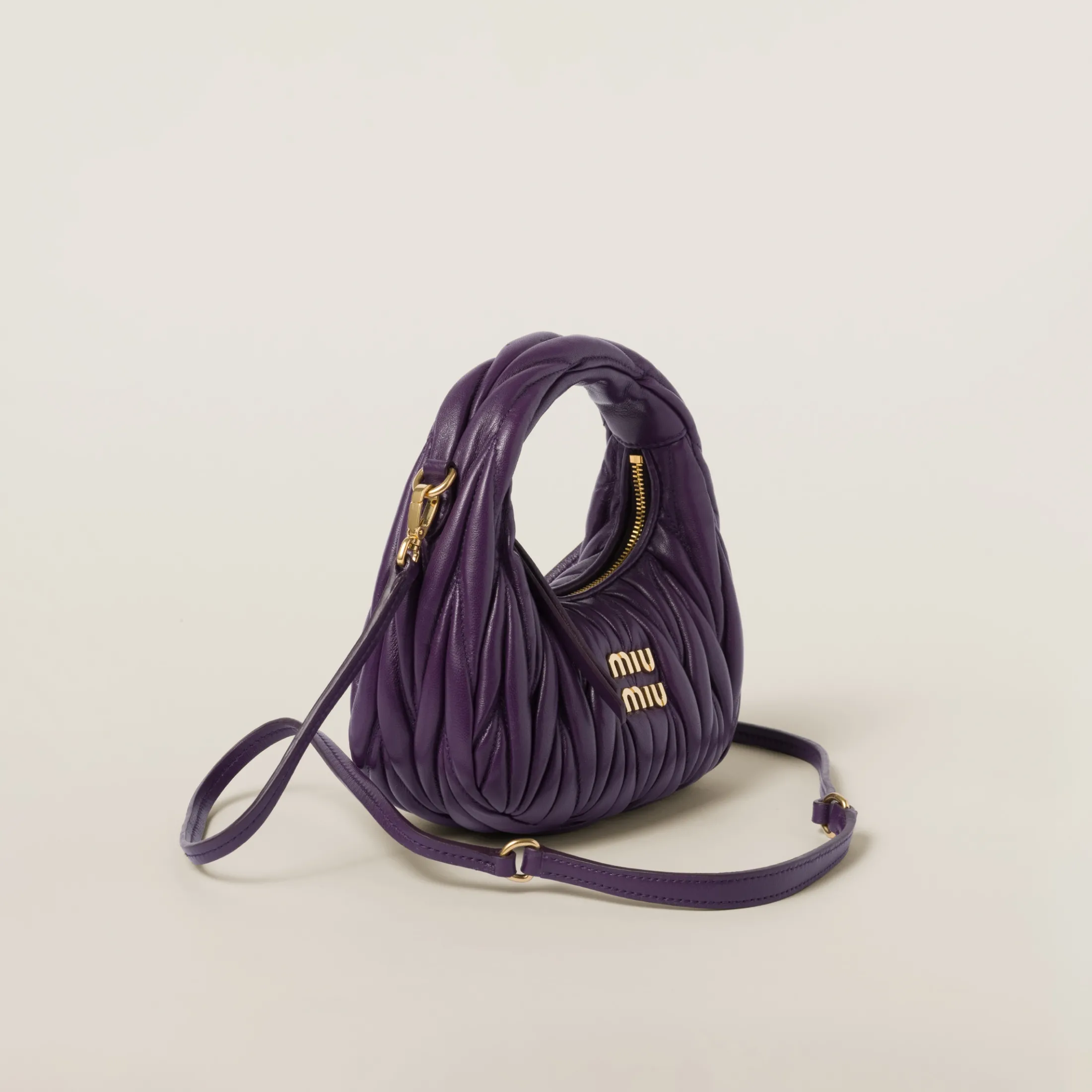 Violet Wander Matelassé Nappa Leather Hobo Mini-bag | Miu Miu