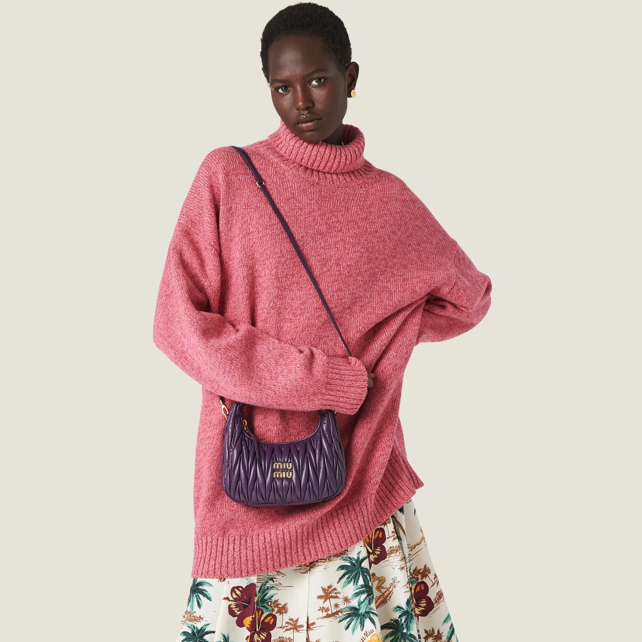 Violet Wander Matelassé Nappa Leather Hobo Bag | Miu Miu