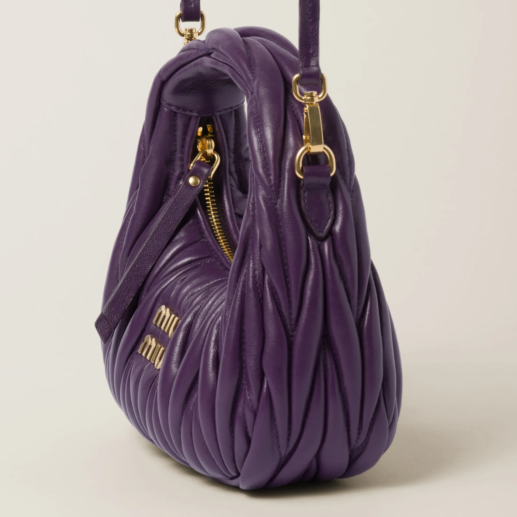 Violet Wander Matelassé Nappa Leather Hobo Mini-bag | Miu Miu