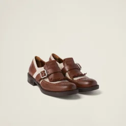 Walnut Brown / Cord Church's X Miu Miu Shanghai Leather And Linen Shoes | Miu Miu