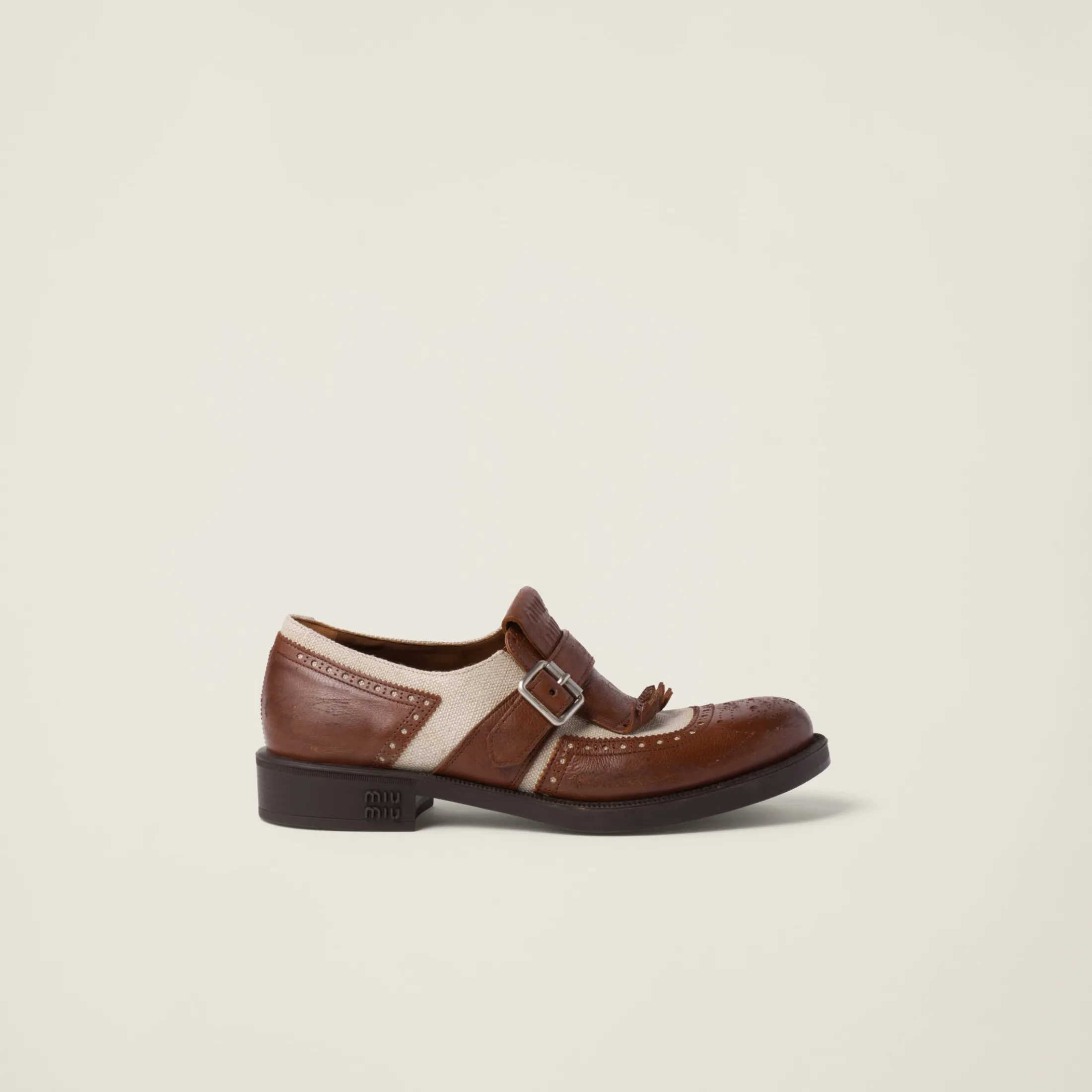 Walnut Brown / Cord Church's X Miu Miu Shanghai Leather And Linen Shoes | Miu Miu