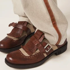 Walnut Brown / Cord Church's X Miu Miu Shanghai Leather And Linen Shoes | Miu Miu