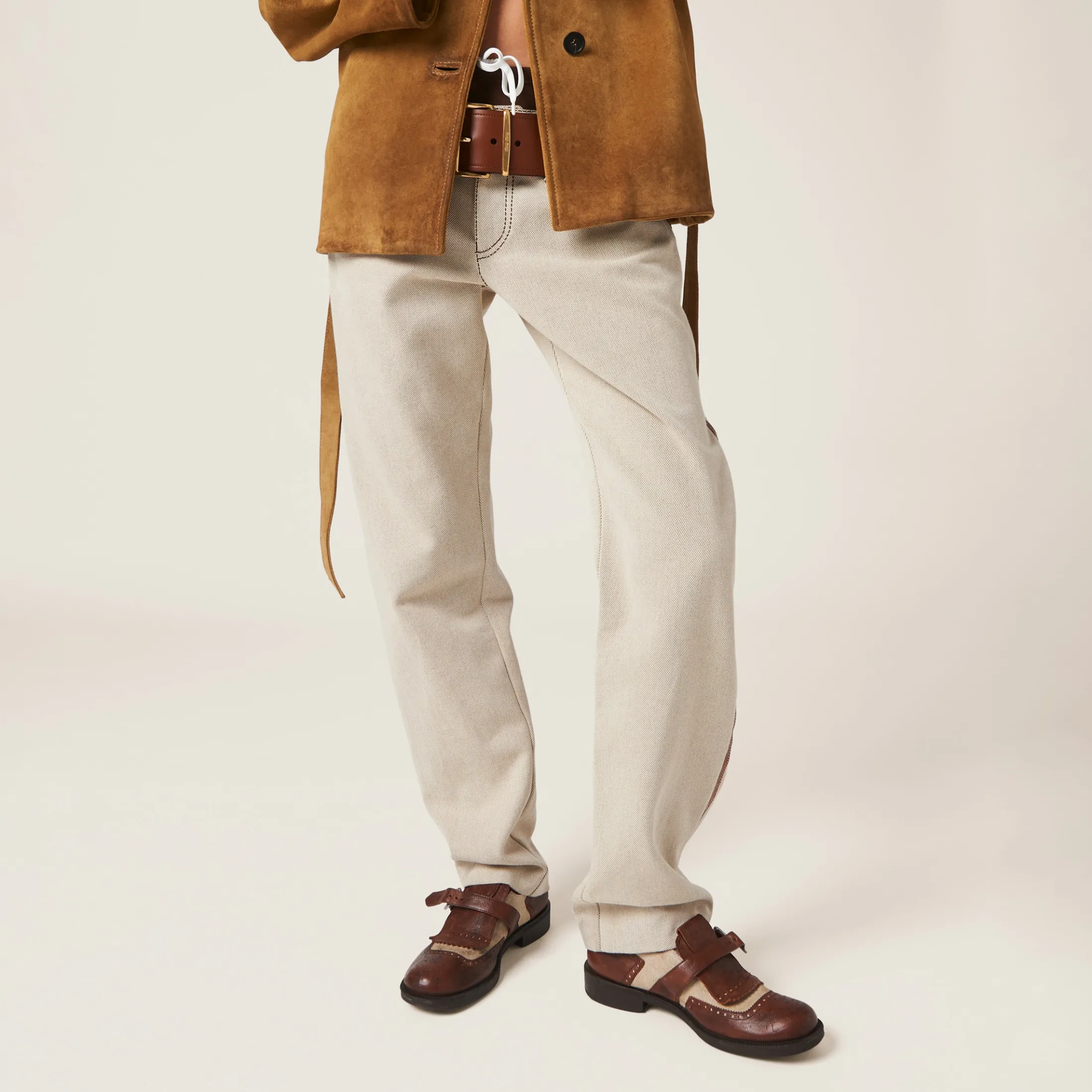 Walnut Brown / Cord Church's X Miu Miu Shanghai Leather And Linen Shoes | Miu Miu