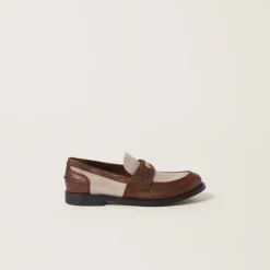 Walnut Brown / Cord Leather And Linen Loafers | Miu Miu