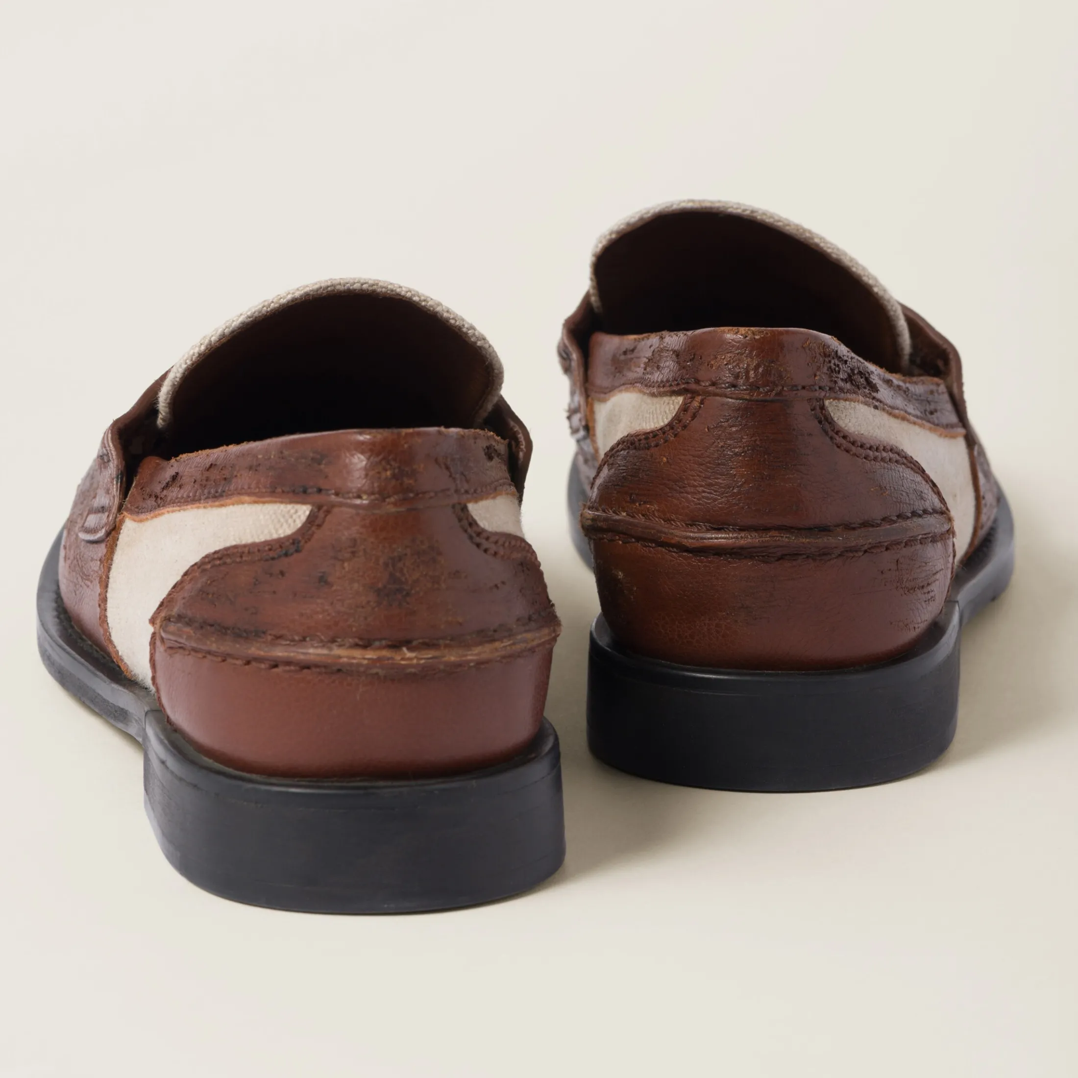 Walnut Brown / Cord Leather And Linen Loafers | Miu Miu