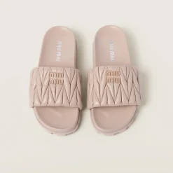 Water Lily Matelassé Nappa Leather Slides | Miu Miu