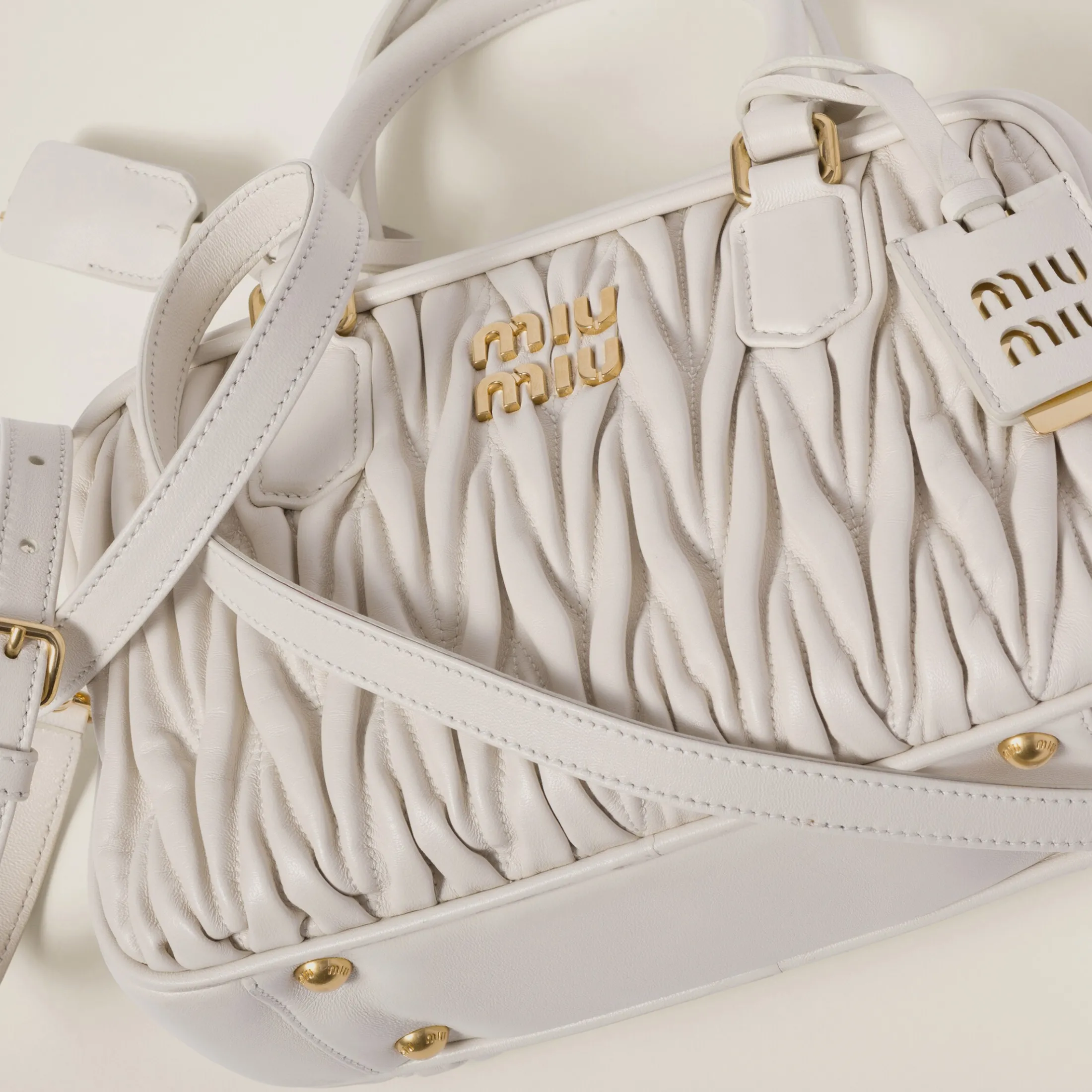 White Arcadie Matelassé Nappa Leather Bag | Miu Miu