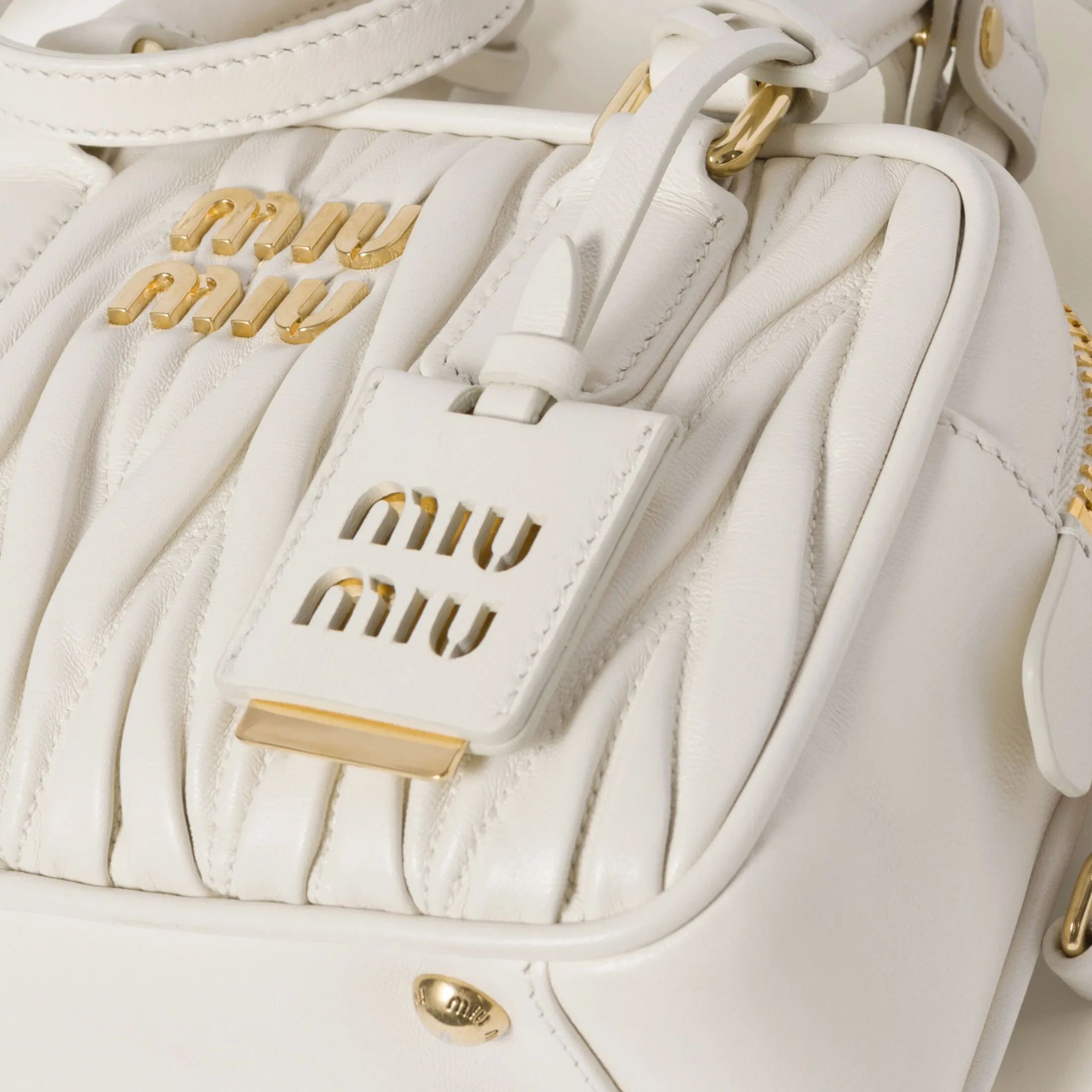 White Arcadie Matelassé Nappa Leather Bag | Miu Miu