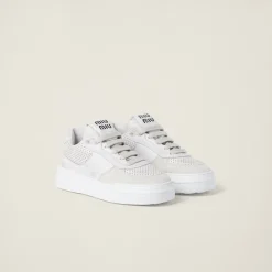 White Bleached Leather And Suede Sneakers | Miu Miu