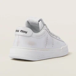 White Bleached Leather Sneakers | Miu Miu