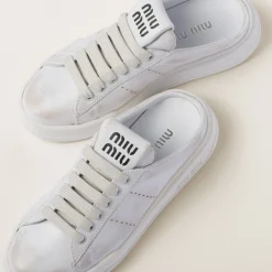 White Bleached Leather Sneakers | Miu Miu