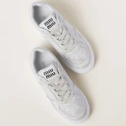 White Bleached Leather Sneakers | Miu Miu