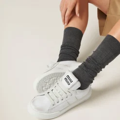 White Bleached Leather Sneakers | Miu Miu