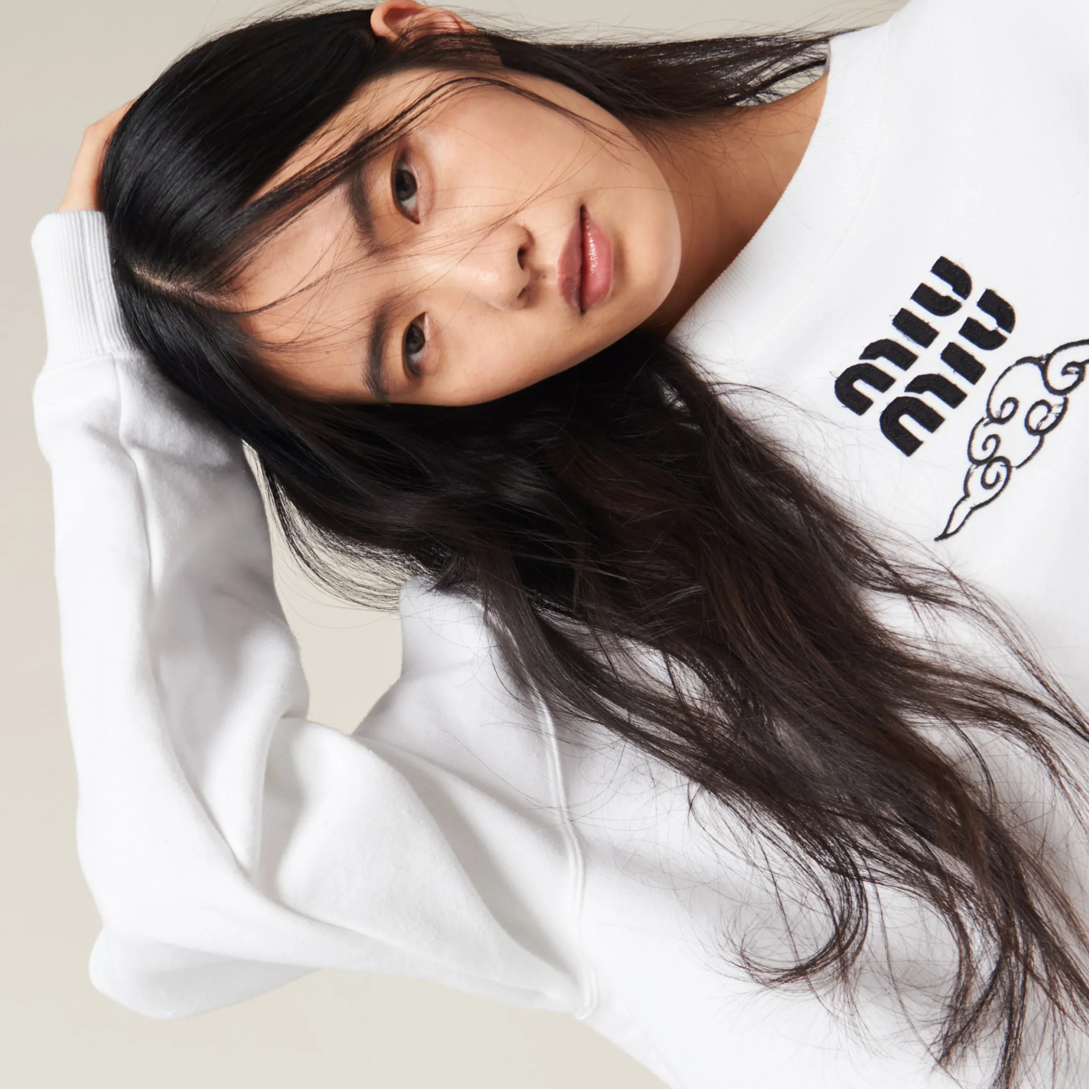 White Cotton Fleece Sweatshirt | Miu Miu