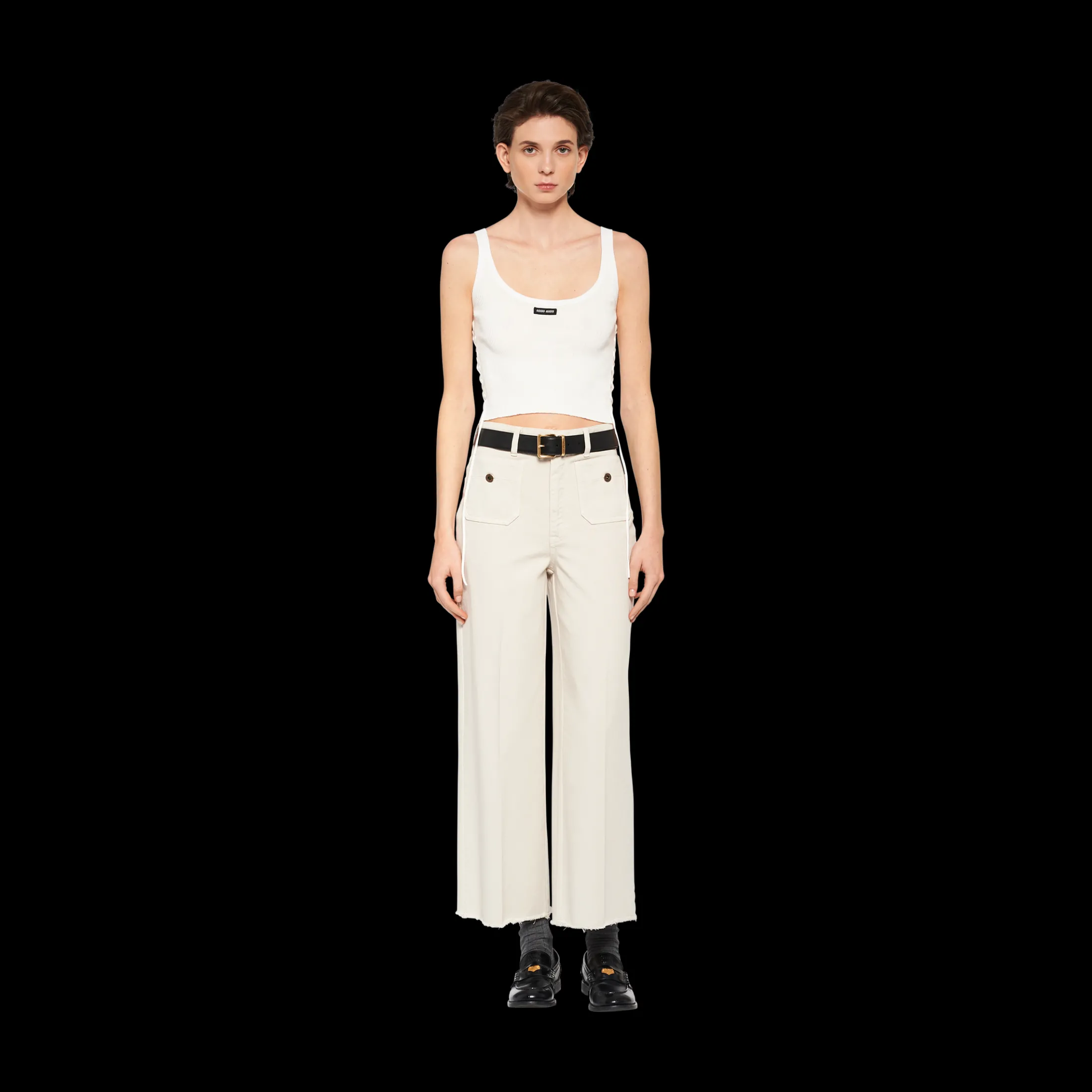 White Cotton Jersey Tank Top | Miu Miu