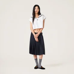 White Cotton Jersey Top With Embroidered Logo | Miu Miu