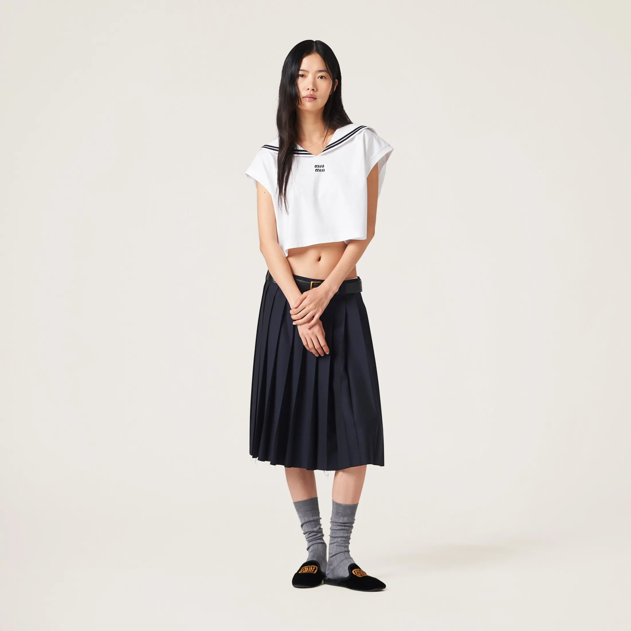 White Cotton Jersey Top With Embroidered Logo | Miu Miu