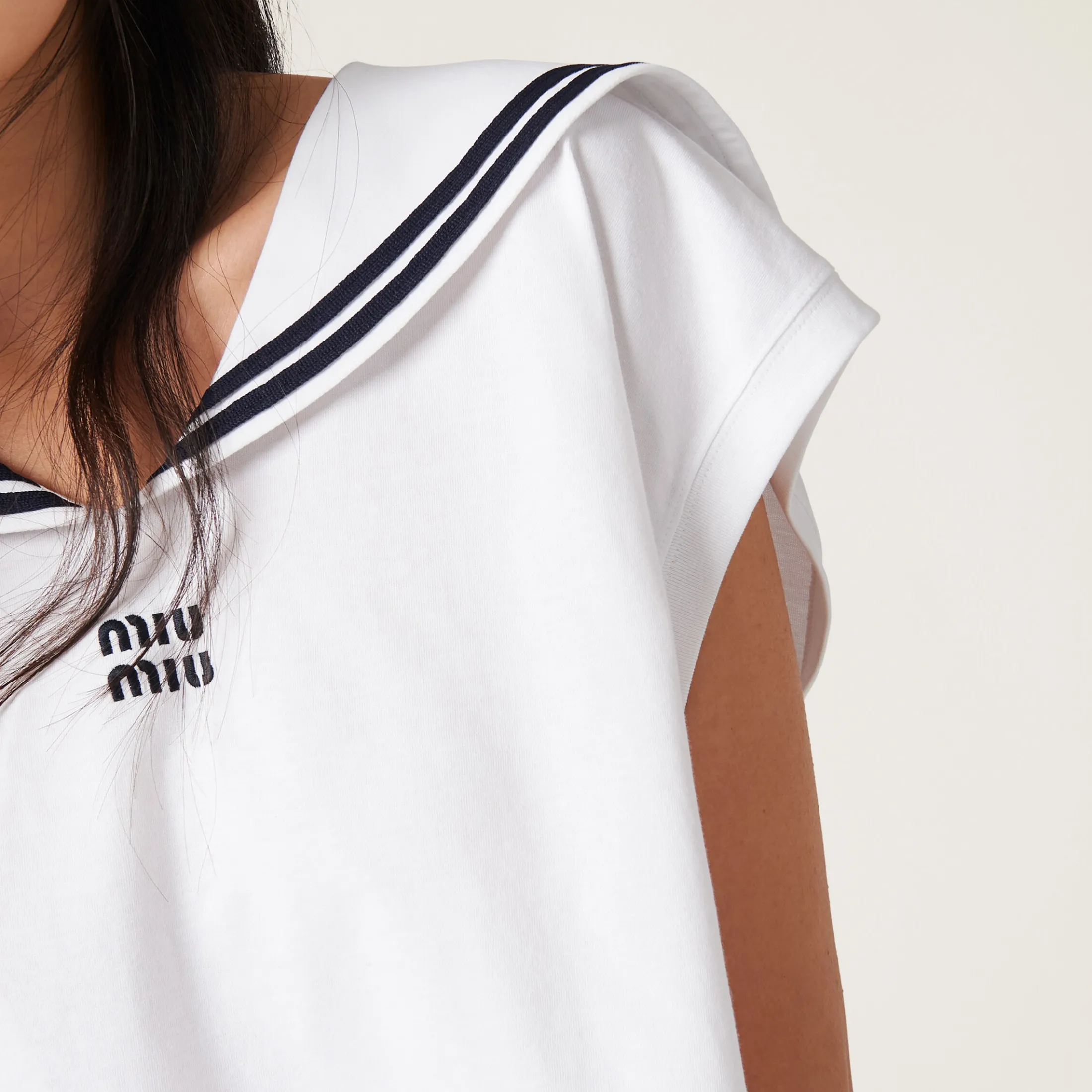 White Cotton Jersey Top With Embroidered Logo | Miu Miu