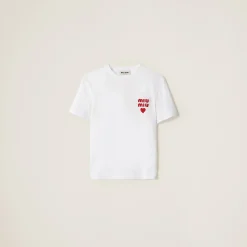 White Cotton Jersey T-shirt | Miu Miu