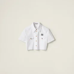 White Cropped Poplin Shirt | Miu Miu
