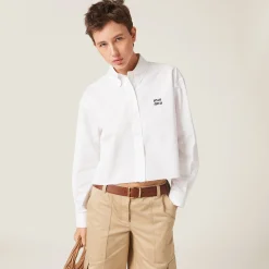 White Cropped Poplin Shirt | Miu Miu