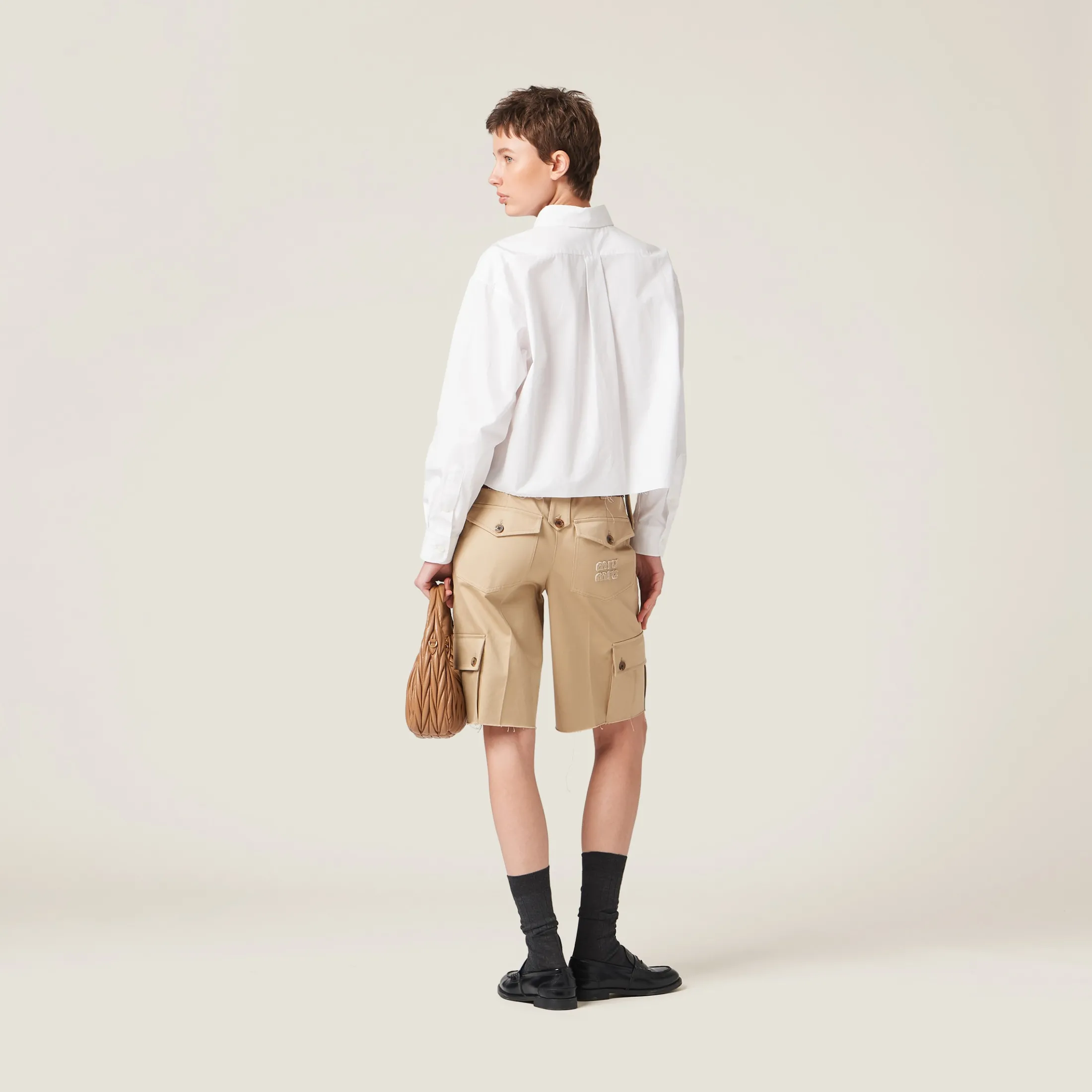White Cropped Poplin Shirt | Miu Miu