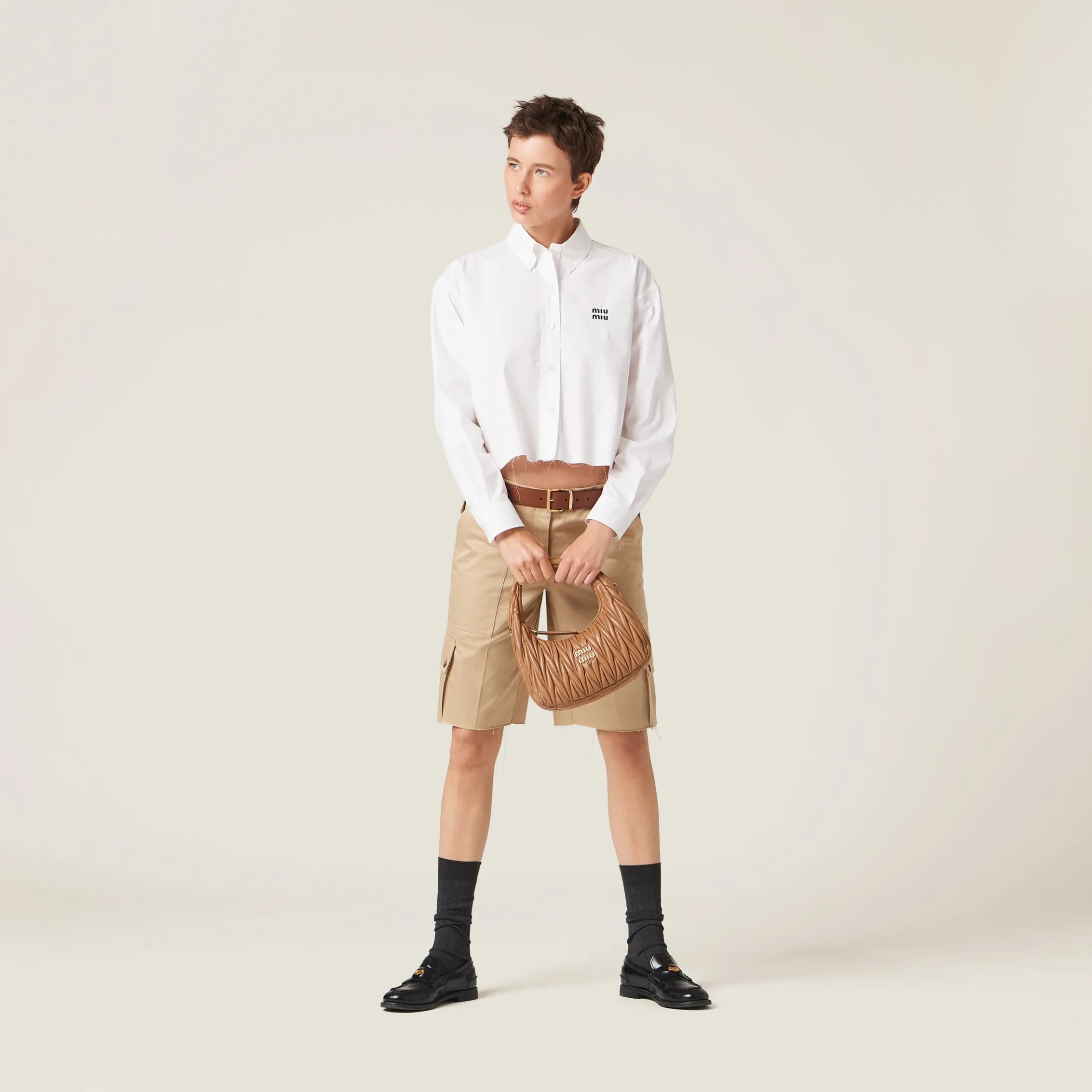 White Cropped Poplin Shirt | Miu Miu