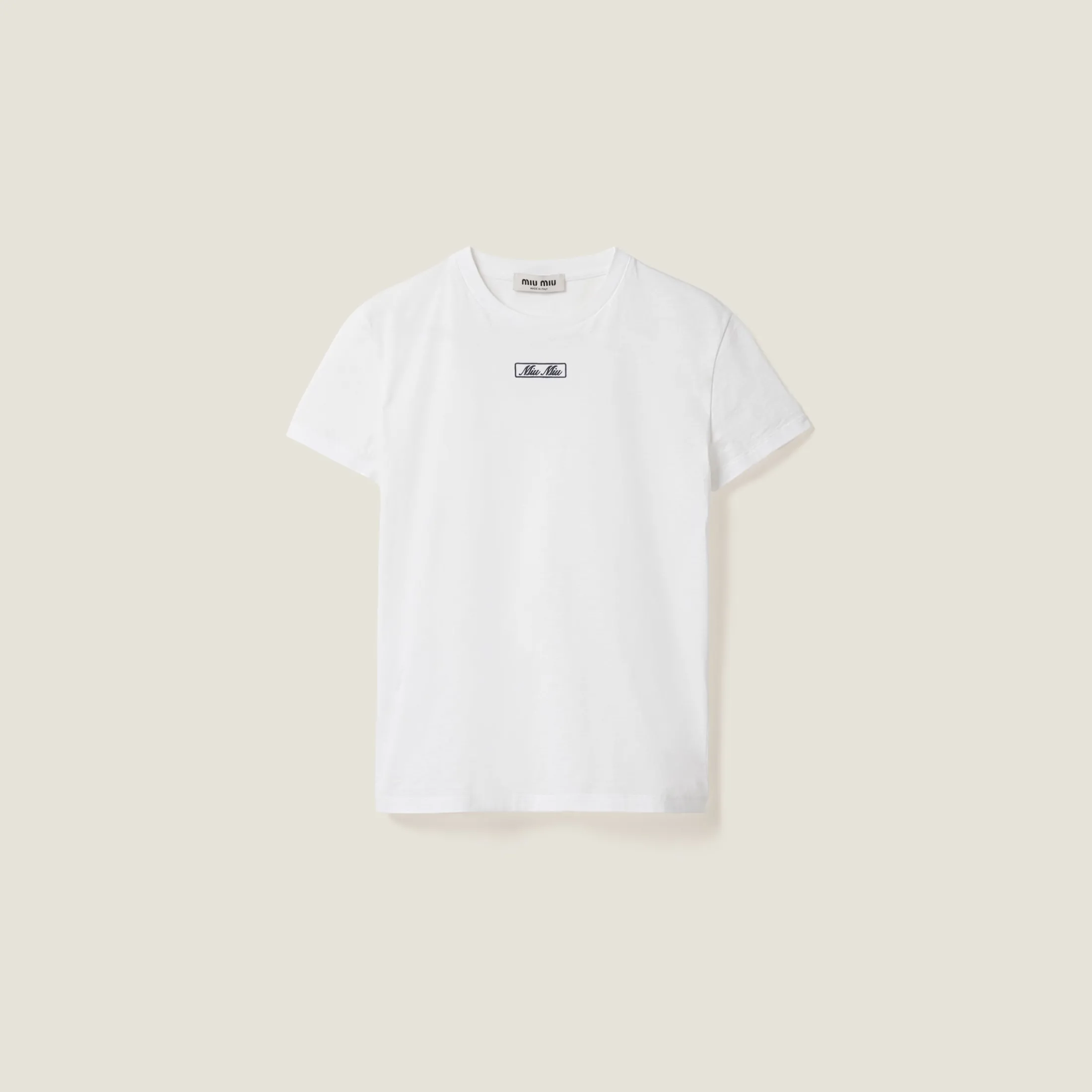 White Embroidered Cotton Jersey T-shirt | Miu Miu