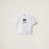 White Embroidered Cotton T-shirt | Miu Miu