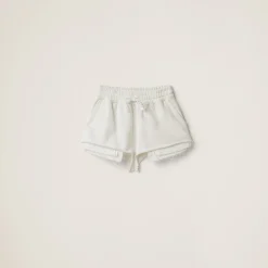 White Embroidered Cotton Shorts | Miu Miu