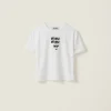 White Embroidered Cotton T-shirt | Miu Miu