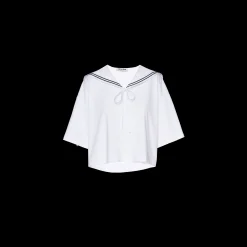 White Embroidered Cotton T-shirt | Miu Miu