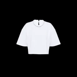 White Embroidered Cotton T-shirt | Miu Miu
