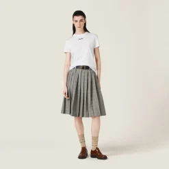 White Embroidered Cotton Jersey T-shirt | Miu Miu