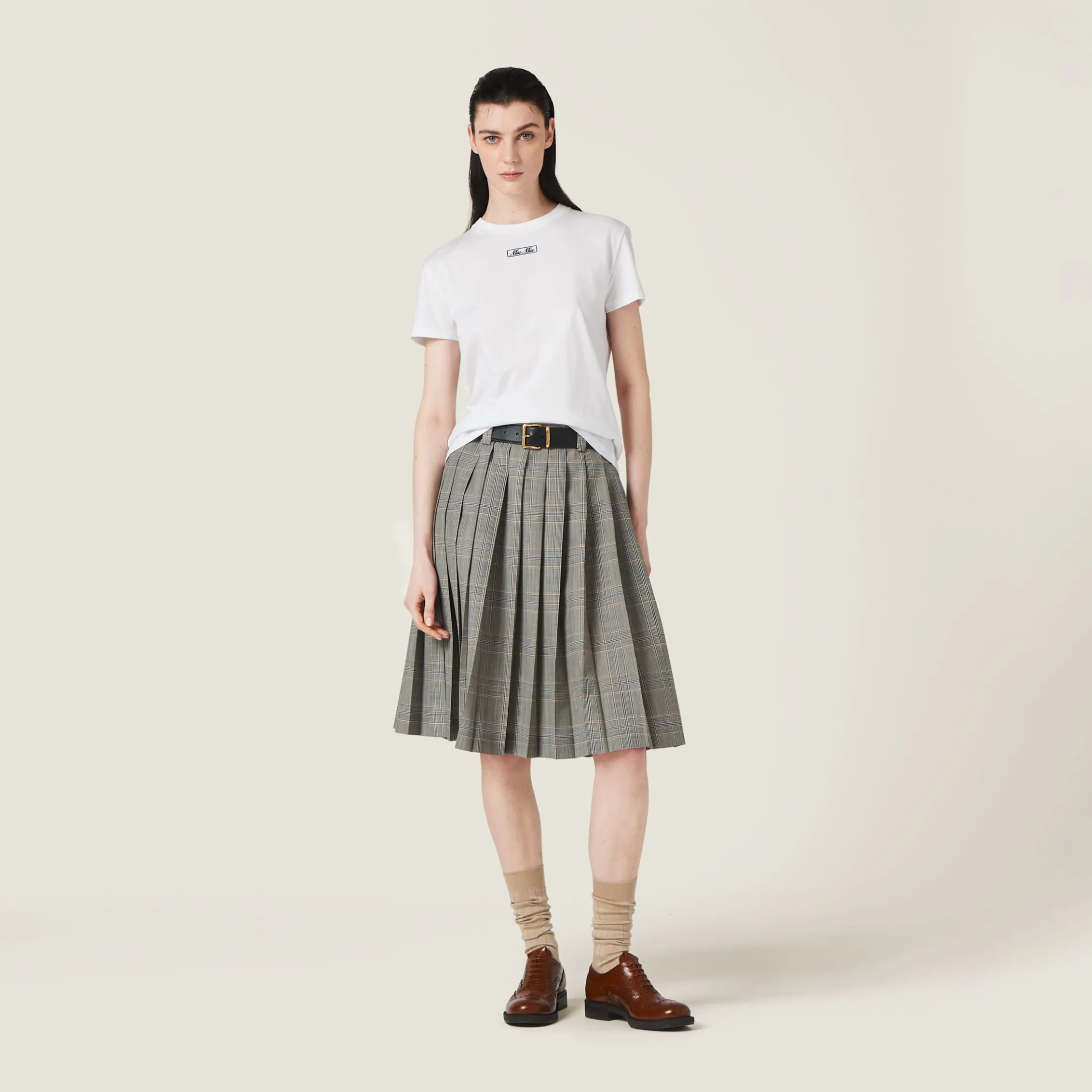 White Embroidered Cotton Jersey T-shirt | Miu Miu