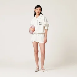 White Embroidered Cotton Shorts | Miu Miu