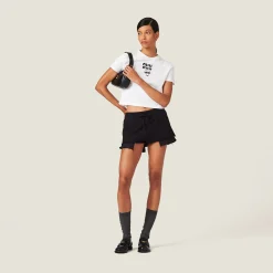 White Embroidered Cotton T-shirt | Miu Miu