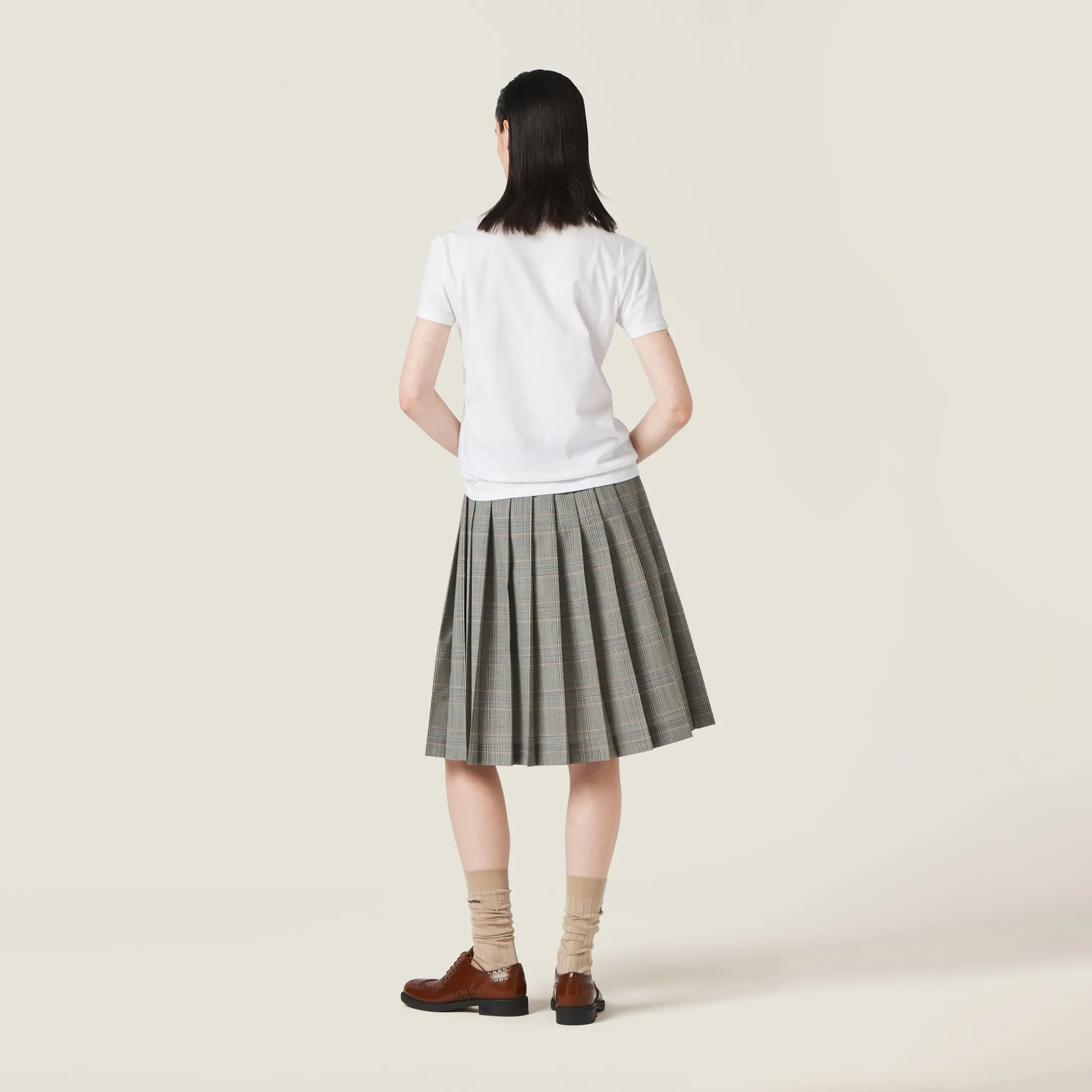 White Embroidered Cotton Jersey T-shirt | Miu Miu