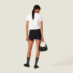 White Embroidered Cotton T-shirt | Miu Miu