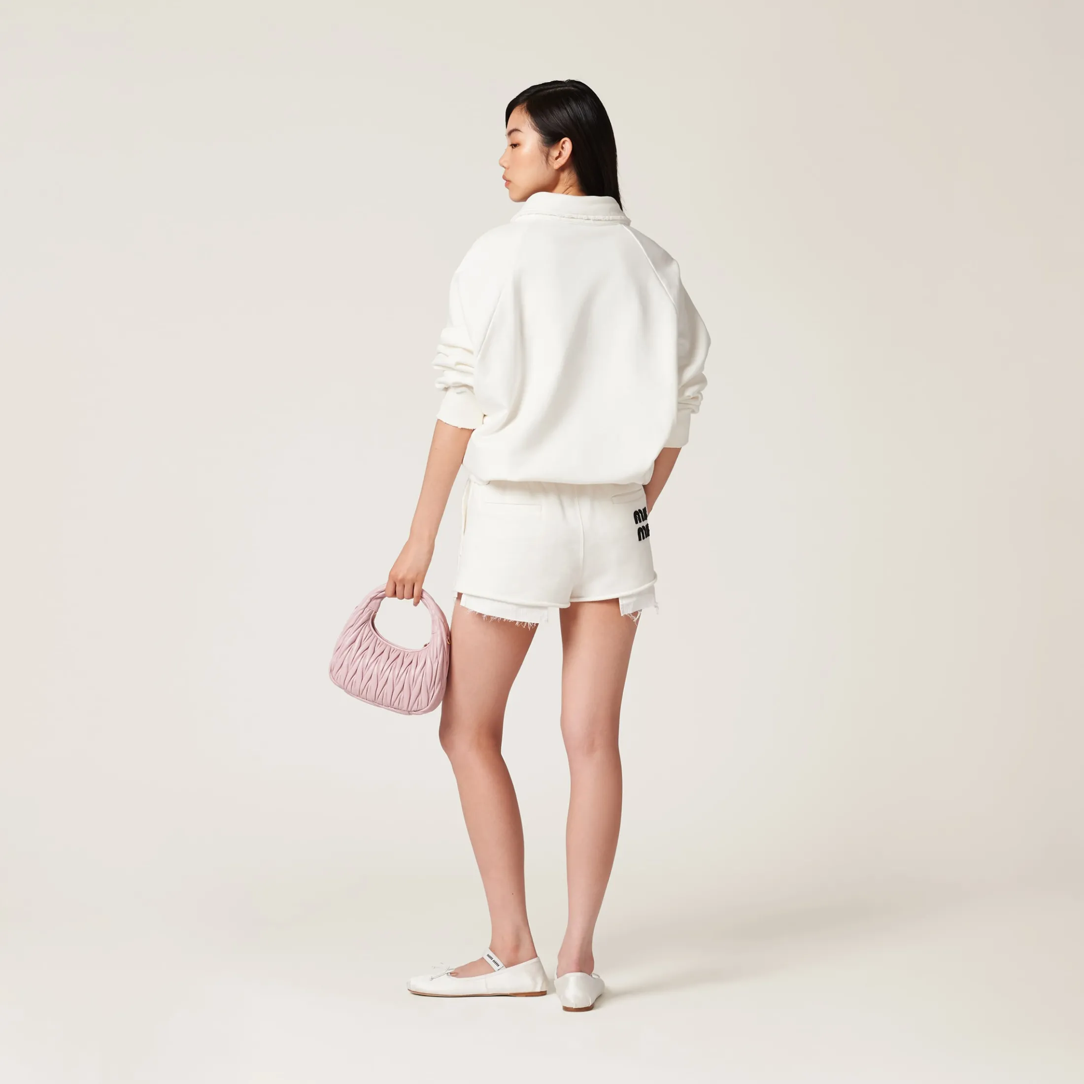 White Embroidered Cotton Shorts | Miu Miu