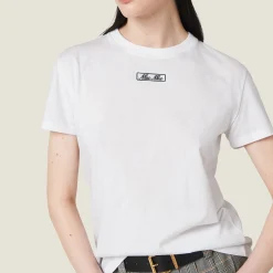 White Embroidered Cotton Jersey T-shirt | Miu Miu