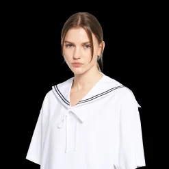 White Embroidered Cotton T-shirt | Miu Miu