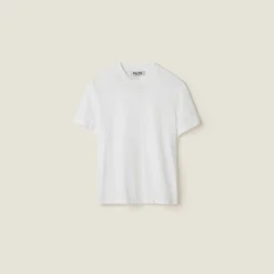 White Embroidered Jersey T-shirt | Miu Miu