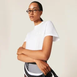 White Embroidered Jersey T-shirt | Miu Miu