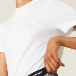White Embroidered Jersey T-shirt | Miu Miu